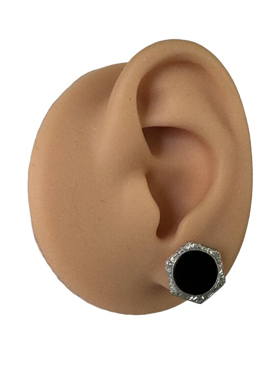 Art Deco Onyx Earrings: Platinum & 14k Gold Cuffl… - image 5