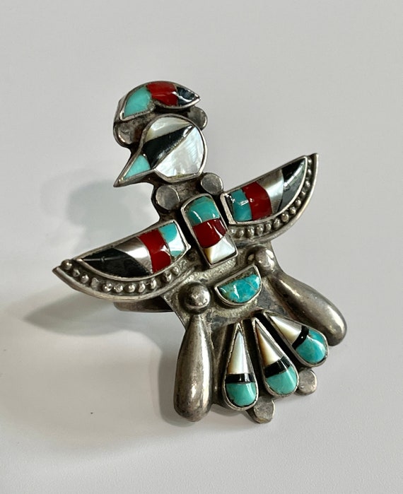 Zuni Thunderbird Ring- Vintage Mid Century 60's e… - image 2