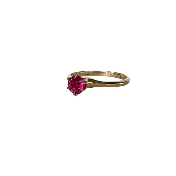 Edwardian Created Ruby Ring: 10k Yellow Gold Soli… - image 5