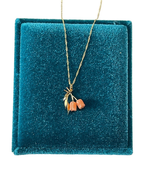 Coral 14K Gold Necklace -Genuine "Double" Coral Pe