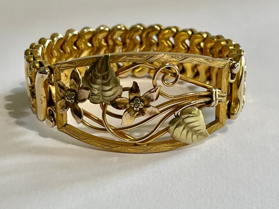 Vintage Expansion Bracelet - Retro 12k Yellow & R… - image 1