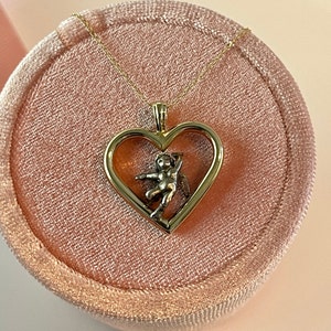 14k Gold Cherub Angel Necklace: Sterling Silver Accent