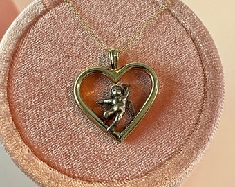 14k Gold Cherub Angel Necklace: Sterling Silver Accent