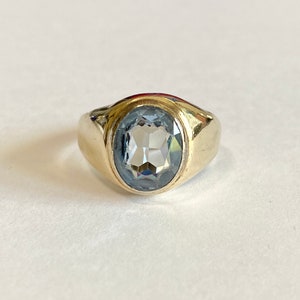 Vintage 10k Gold Created Blue Spinel Ring - 1980s Retro Statement