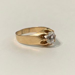 White Sapphire Belcher Ring Edwardian 10k Yellow European Cut Antique ...