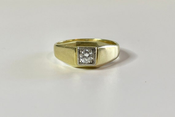 Genuine Diamond Ring - Retro 14k Yellow Gold Sing… - image 1