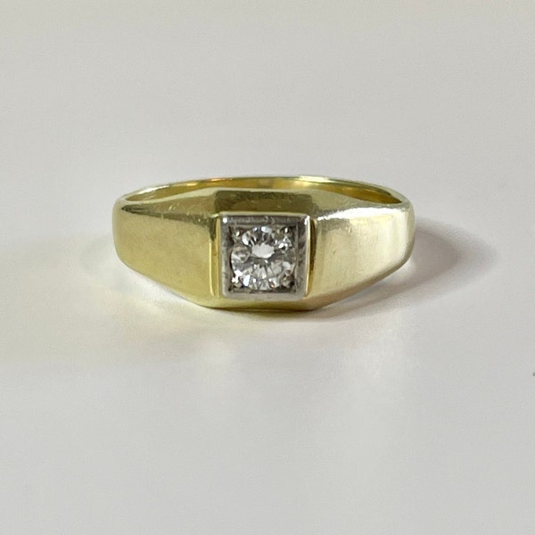 Genuine Diamond Ring - Retro 14k Yellow Gold Single Cut .25 CT Band - Vintage Circa 1970s Era Size 8 3/4 Fine  70s Jewelry