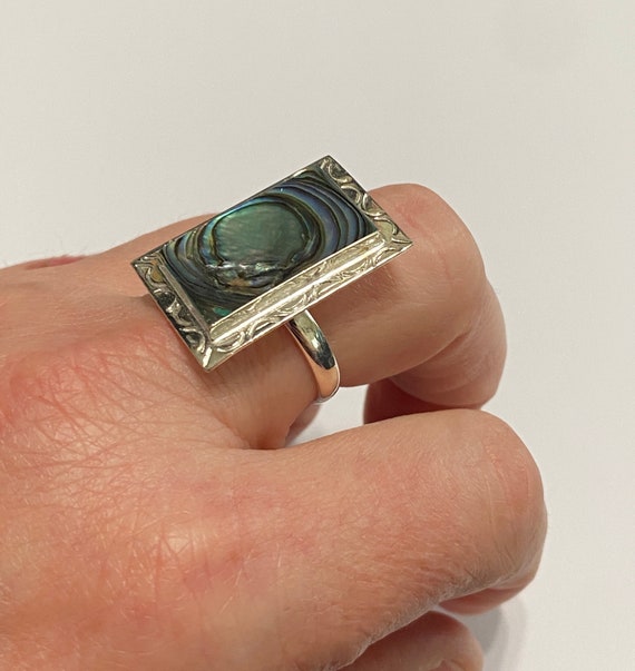 Large Abalone Shell Ring-Vintage Mexico Sterling … - image 5