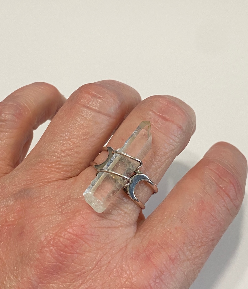 Statement crystal ring Crystal quartz ring Vintage Raw stone Sterling Silver ring Protection ring Sz 10.5 Celestial Raw crystal ring