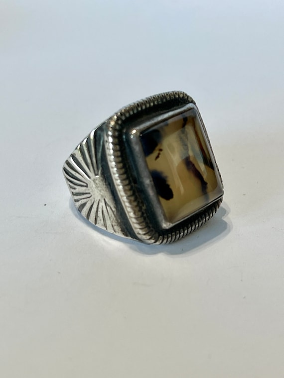 Moss Agate Sterling Silver Chunky Ring - Size 9 Vi