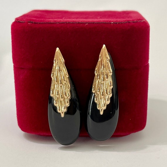 Genuine Onyx Earrings - 14k Yellow Gold earrings-… - image 1