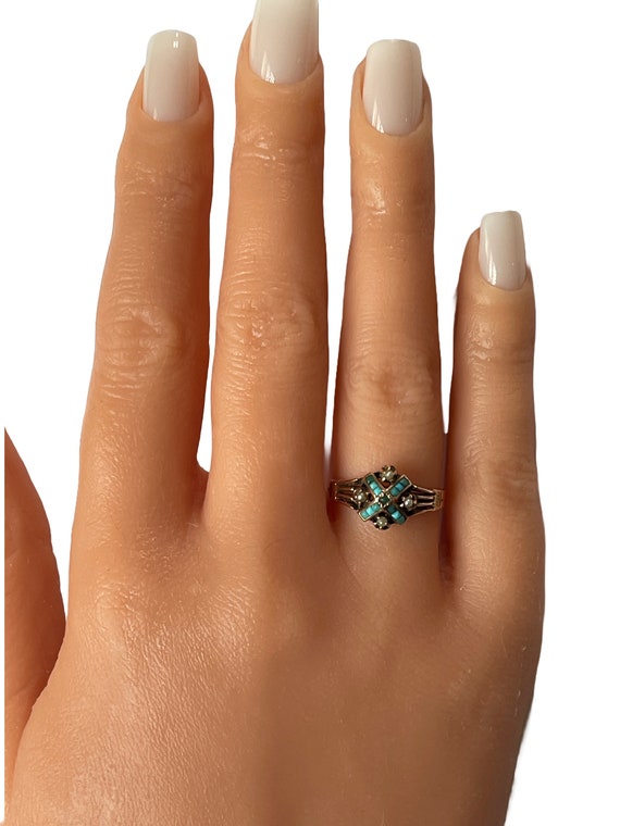 Turquoise & Seed Pearl Ring - 14k Rose Gold Genui… - image 7