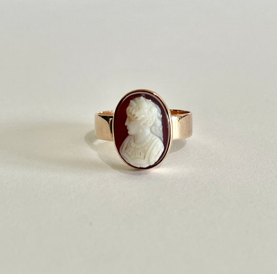 Antique Cameo Ring - Victorian 14k Rose Gold Genu… - image 2