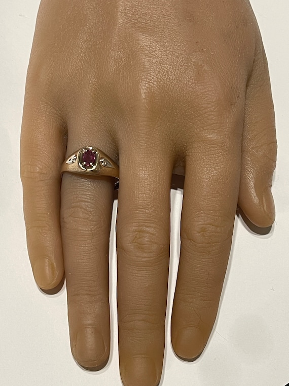 Ruby & Diamond Ring - Vintage 10k Yellow Gold .65… - image 4