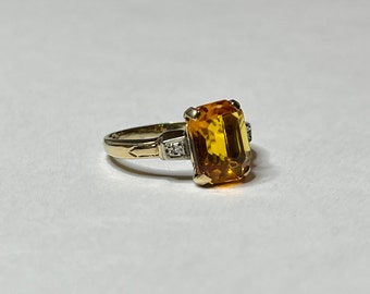 Simulated Citrine Ring - 10k Yellow Gold Yellow Glass Ring - Size 6.5 Late Art Deco 1940s Era Fine Jewelry