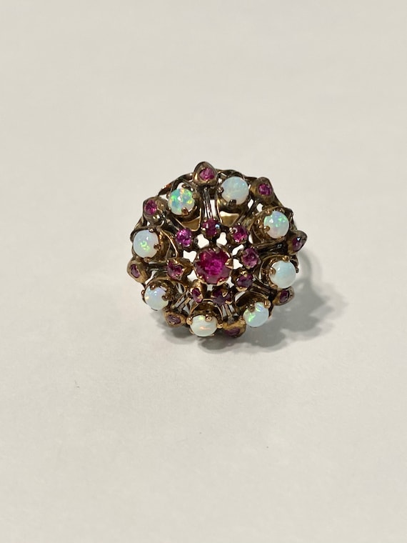 Ruby & Opal Ring - Vintage 14k Rose Gold Harem Pr… - image 7