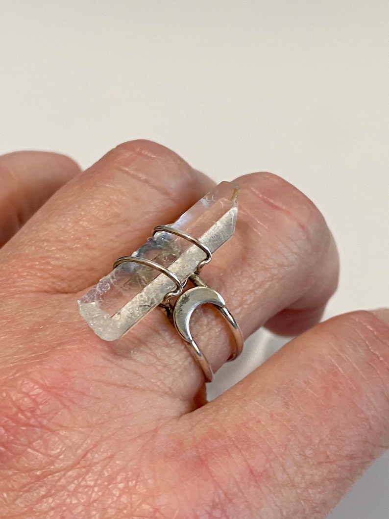 Statement crystal ring Crystal quartz ring Vintage Raw stone Sterling Silver ring Protection ring Sz 10.5 Celestial Raw crystal ring