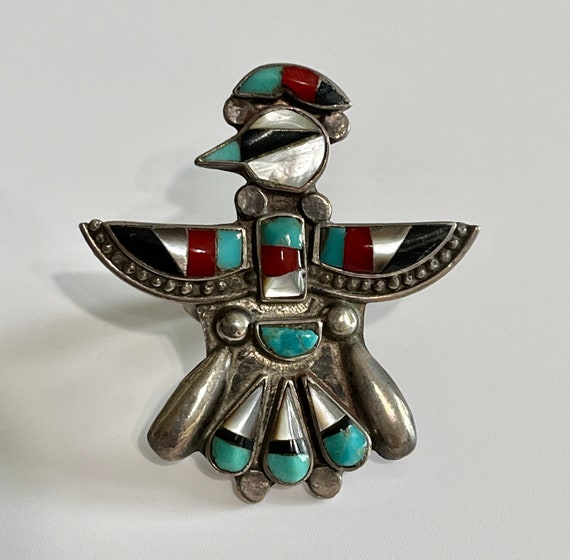 Zuni Thunderbird Ring- Vintage Mid Century 60's e… - image 1