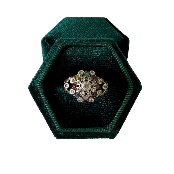 Anillo vintage de oro de 18 quilates con piedras preciosas: anillo de cóctel de princesa tailandesa, talla 5.5