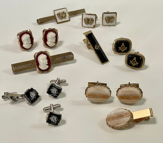 Vintage Cufflink Sets: Masonic, Intaglio, Cameo - Men's Accessories
