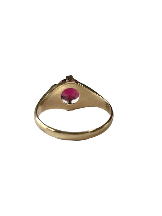 Edwardian Created Ruby Ring: 10k Yellow Gold Soli… - image 9