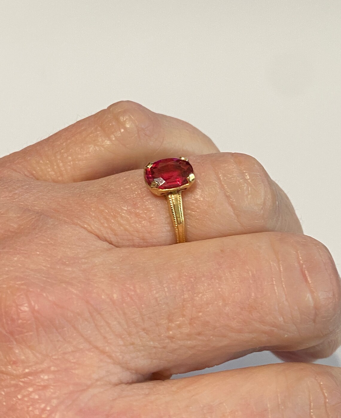 Pink Glass Ring Vintage 10k Yellow Gold Oval Faceted Stone Etsy