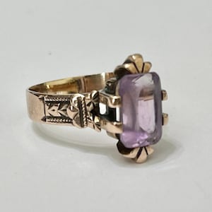 Victorian Amethyst Ring: 14k Rose Gold, February Birthstone, Size 9 1/4