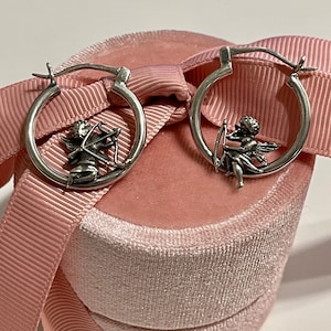 Valentine&#39;s Cupid  Hoop Earrings, Eros and Anteros Hoop Earrings -Solid Sterling Silver-New Design-Angel Hoop Earrings
