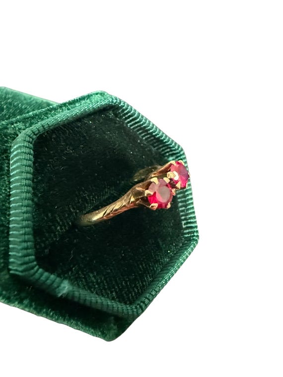 Edwardian Created Ruby Ring: 10k Yellow Round Dou… - image 2