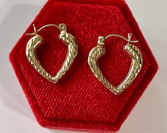 Modern Hoop Earrings - Estate 14k Yellow Gold Lever Latch Back Heart Shaped - Circa 2000's Era Light Weight Style Fine Dainty Jewelry