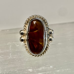 Mexican Fire Agate Ring set in Sterling Silver - Fire Agate Ring-Size 7