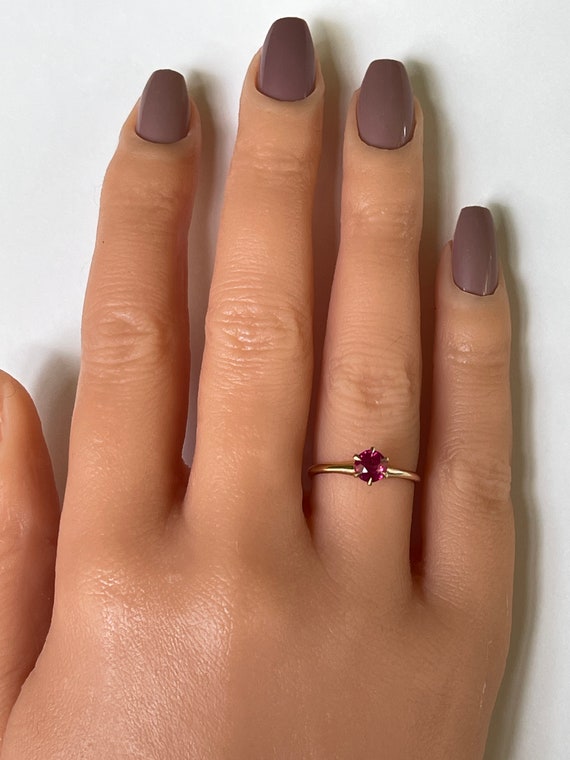 Edwardian Created Ruby Ring: 10k Yellow Gold Soli… - image 8