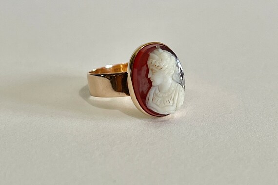 Antique Cameo Ring - Victorian 14k Rose Gold Genu… - image 3