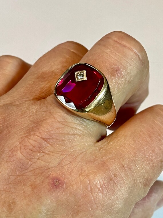 Created Ruby & Natural Diamond Ring - Vintage 10k… - image 5