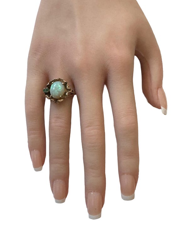 1960s Brutalist Opal & Emerald Ring - 14k Yellow … - image 3