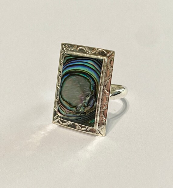 Large Abalone Shell Ring-Vintage Mexico Sterling … - image 4