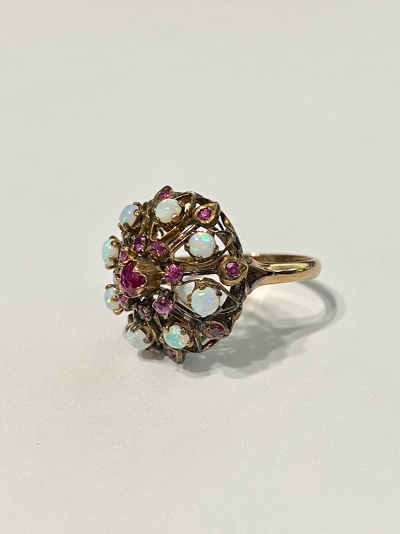 Ruby & Opal Ring - Vintage 14k Rose Gold Harem Pr… - image 1