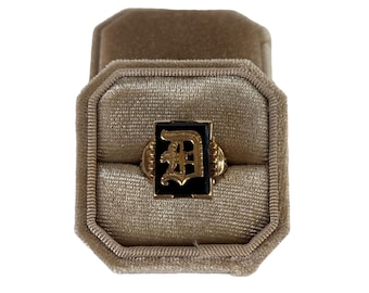 Victorian 10k Yellow Gold Black Onyx Signet Ring - Initial D, Size 8.5