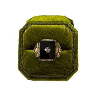Vintage Onyx & Diamond Ring: 10k Yellow Gold Men&#39;s Statement Jewelry