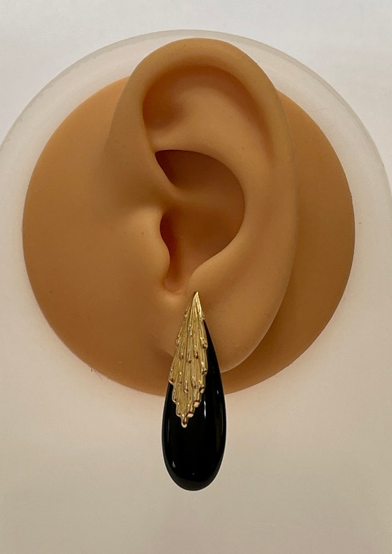 Genuine Onyx Earrings - 14k Yellow Gold earrings-… - image 4