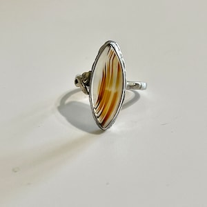 Vintage Clark and Coombs Moss Agate Ring: Sterling Silver 10k GF, Size 7 1/4