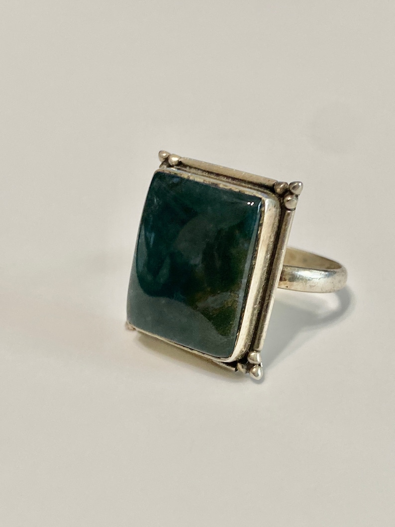 Large Sz 9 Moss Agate .925 Sterling Silver Ring Vintage Moss Agate Statement Ring,Bohemian Jewelry