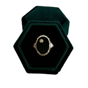 Onyx Diamond Ring- Art Deco Era 14k Yellow/White Gold Black Onyx 0.04 CT Diamond Ring -Sz 6 -Fine Onyx Jewelry