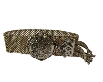 Victorian Gold Filled Adjustable Slide Mesh Tassel Bracelet-Fine Victorian Era Jewelry