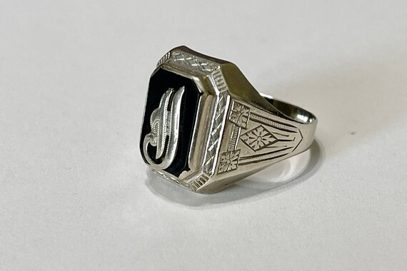 Letter "H" Ring - Retro Era 14k White Gold Genuin… - image 4