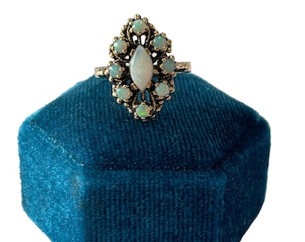 Vintage Opal Cluster Ring: 10k Yellow Gold, October Birthstone, Size 7