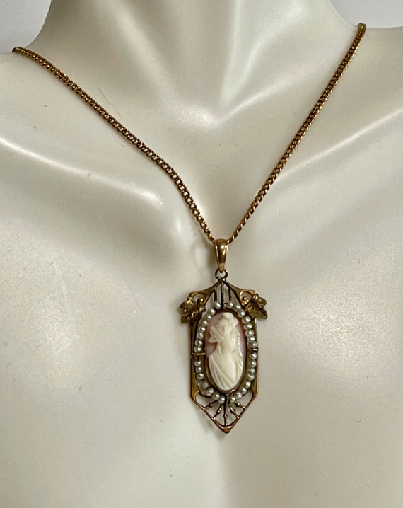 Antique Ostby Barton Cameo Necklace - Edwardian 1… - image 3