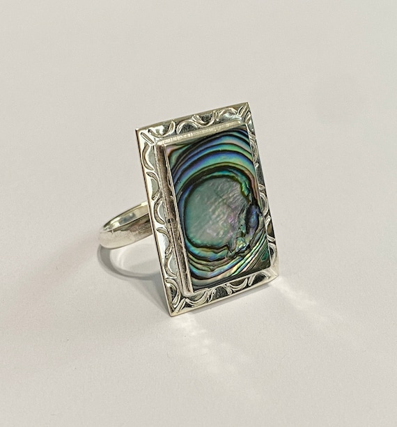 Large Abalone Shell Ring-Vintage Mexico Sterling … - image 2