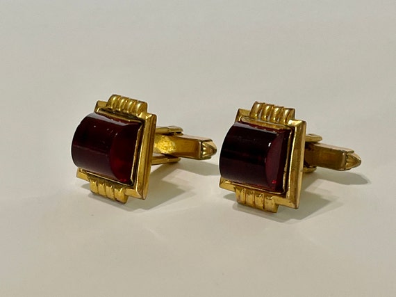 Boutons De Manchette Vintage Anson En Lucite Rouge Et Or - Pour Homme