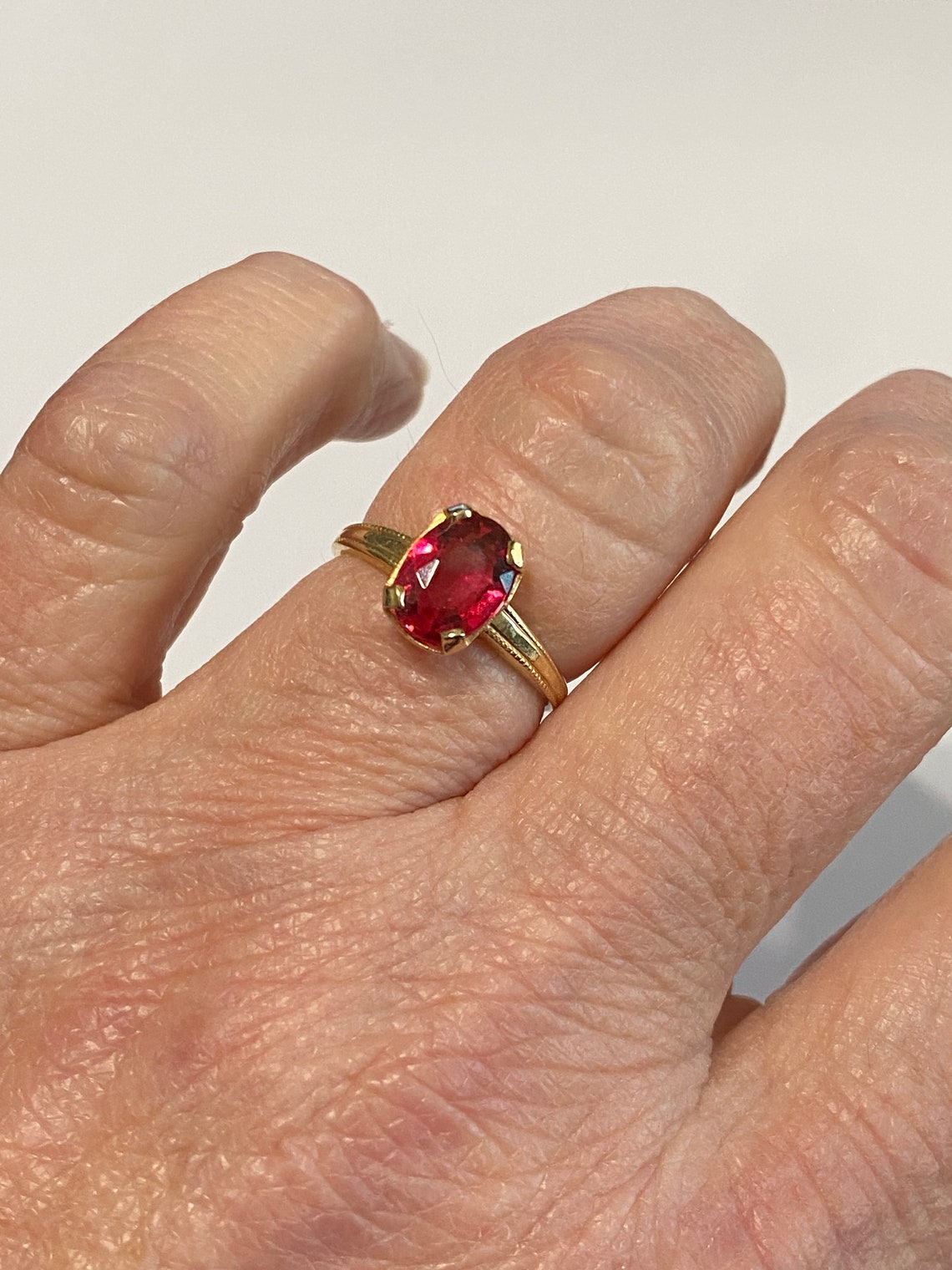 Pink Glass Ring Vintage 10k Yellow Gold Oval Faceted Stone Etsy